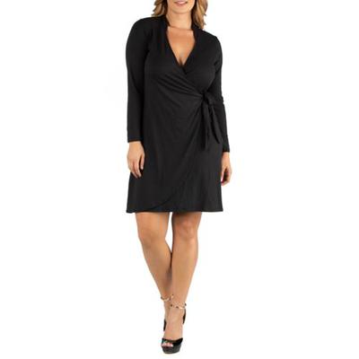 24/7 Comfort Apparel Knee Length Long Sleeve Wrap Dress - Plus, 3x , Black