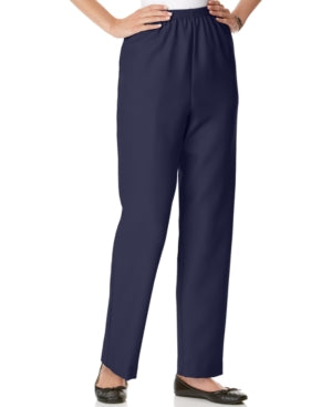 Alfred Dunner Women's Solid Pull-on Pant, Navy Blue, 8