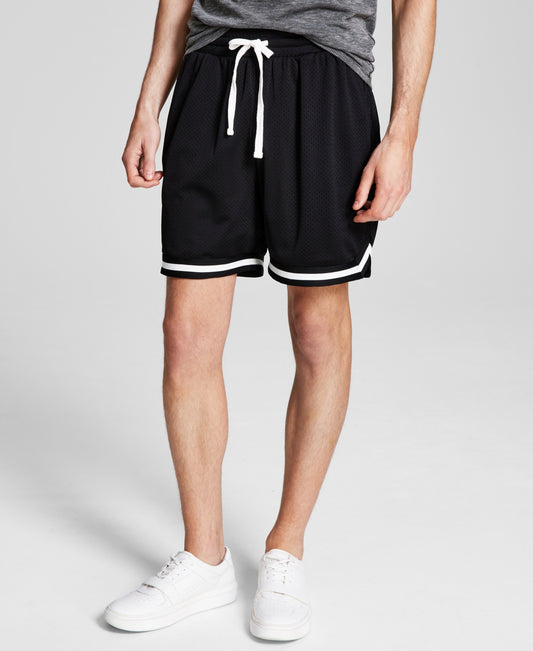 And Now This Men's Regular-Fit Contrast Trim Mesh Basketball Shorts - Black