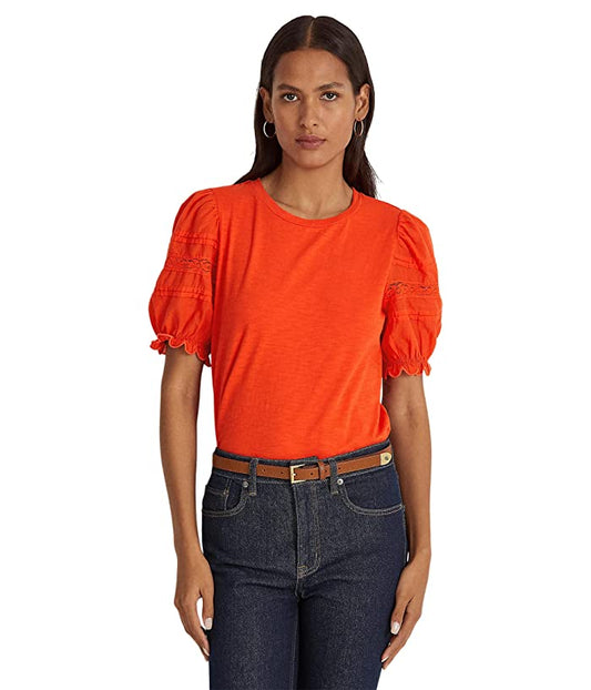 Lauren Ralph Lauren Women's Eyelet Slub Jersey Short-Sleeve T-Shirt, Medium